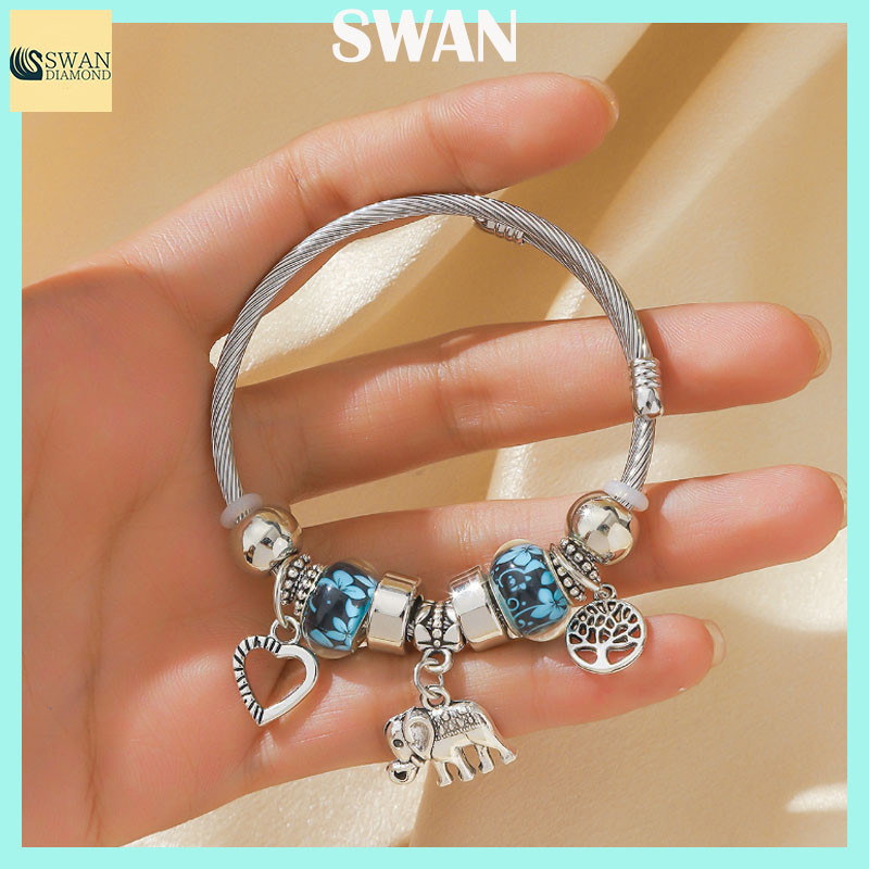 Gelang Titanium Dan Baja Pandora / Gelang Jantung Gajah Titanium Pandora