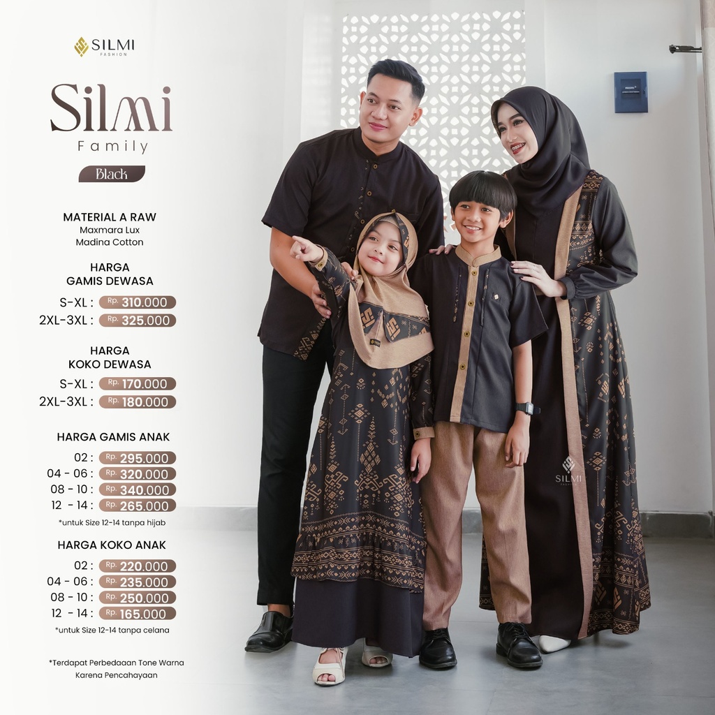 Busana Muslim Couple Pasangan Keluarga Lebaran Gamis Terbaru 2026 Warna Hitam Silmi Family Black