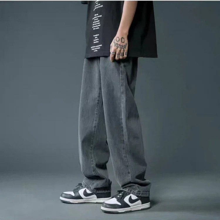 Celana jeans pria baggy pants korean style- loose blue jeans-celana jeans pria oversize-baggy pants 