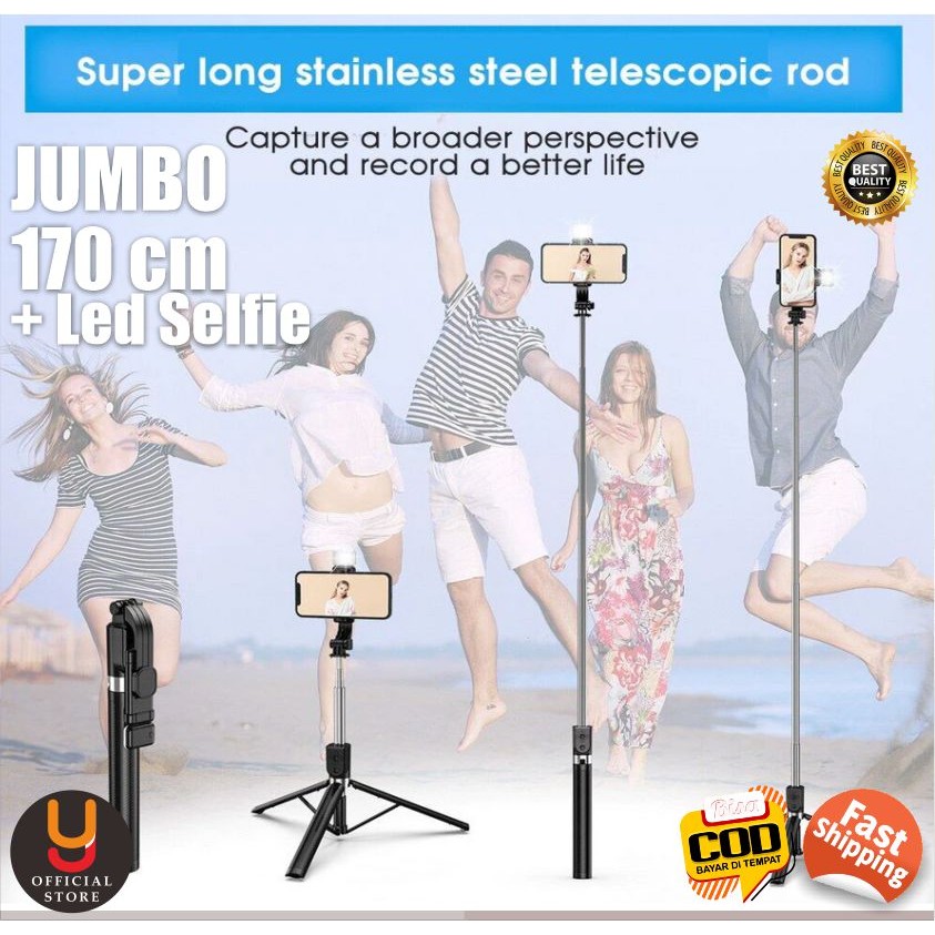 Tongsis Combo Tripod 1,7 Meter Tongkat Tomsis Bluetooth Remote Led Selfie Premium Quality