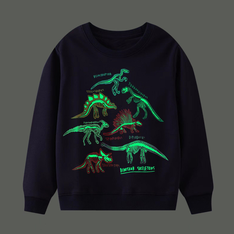 

Little maven 2024 Boys Clothes Luminous Dinosaur Baby Boys Sweatshirts Cotton Causal Noctilucous Children's Clothing for Kids