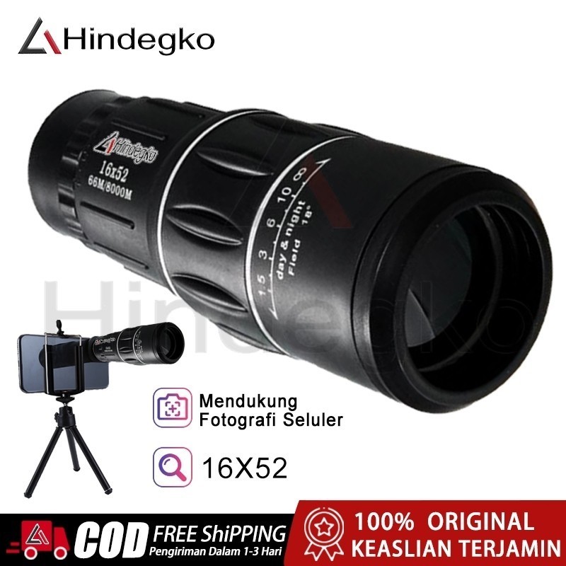 Hindegko Orisinal Teropong Monocular Jarak Jauh Malam Teropong Monocular Fokus Zoom Lensa 66M 8000M 