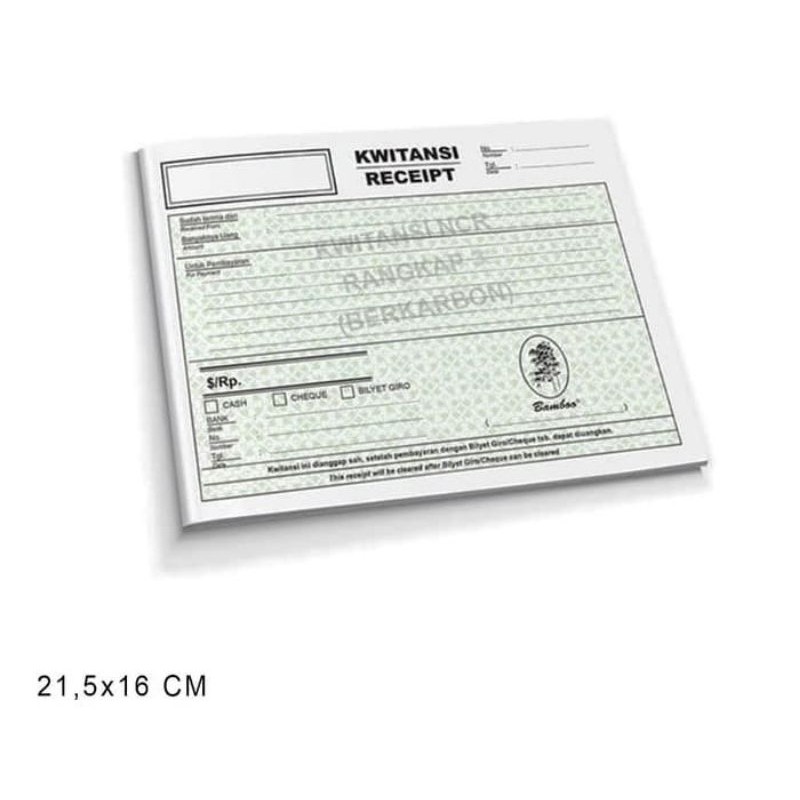 

Kwitansi rangkap 3 atau 3 ply NCR (berkarbon) bamboo 1 Buku