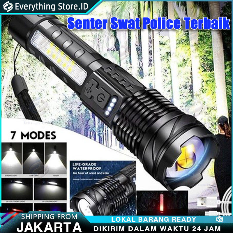 Senter Swat Police Terbaik / zoom 7 mode cahaya senter/Senter Led Rechargeable /Senter led a76 jarak