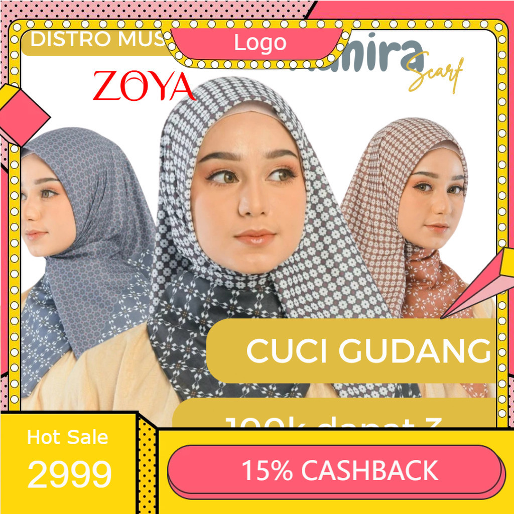 Zoya KANIRA Scarf - CUCI GUDANG Kerudung Hijab Segi Empat Scarves Motif Voal Printing Promo Diskon B
