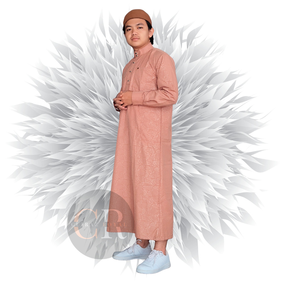 Jubah Gamis Pria Lengan Panjang Manset Embos Motif Timbul Bahan Premium
