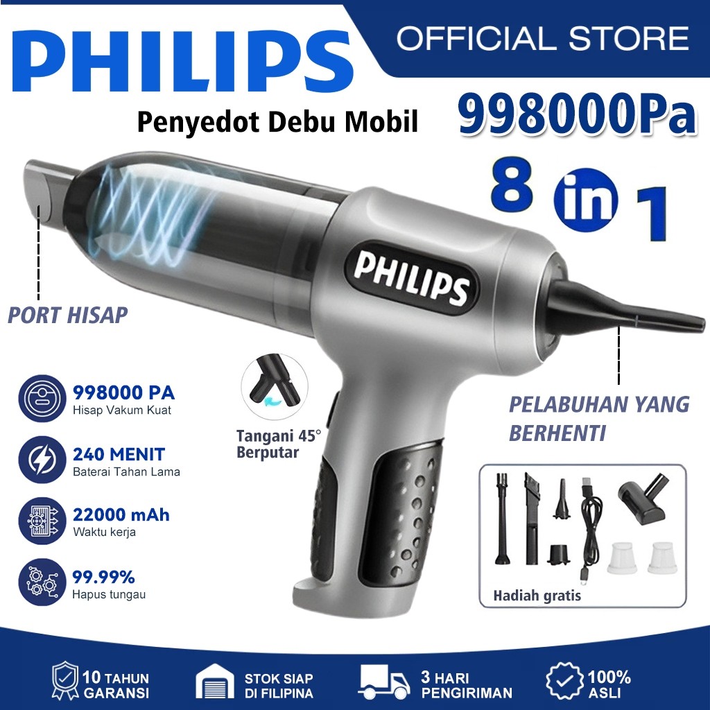 PHILIPS 8 IN 1 Vacuum Cleaner 998000Pa Vacuum Cleaner Portable Alat Penyedot Debu Serbaguna Mobil Va