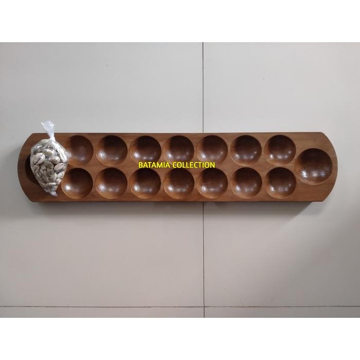 Hot Produk Congklak Kayu Mengkilap + 120 Biji Kerang Asli Motif Serat Kayu - Coklat Tua, Congklak & 