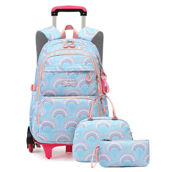 Sool Wheeled  Bag With Lun Bag Pen Bag For Girls 2025 High Quality Girls Rolling Backpack Sool Troll