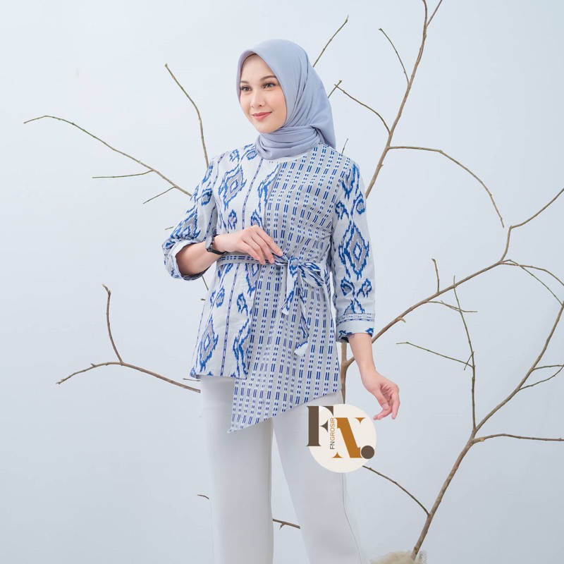 Batik Kerja Premium Motif Songket Atasan Batik Wanita Modern Lengan Panjang Kombinasi/Terbaru