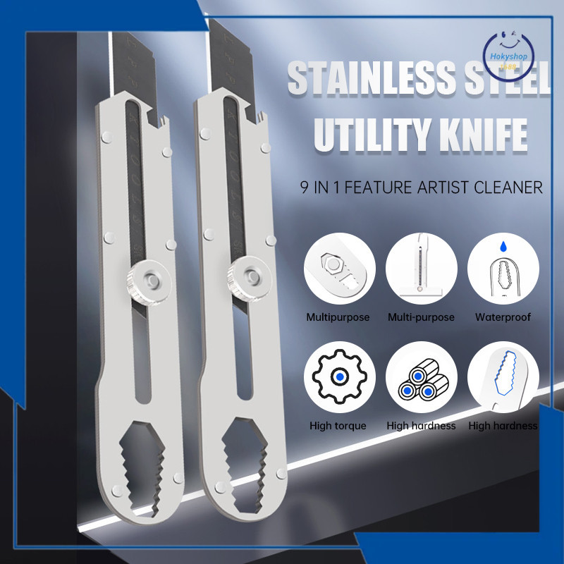 

HKS PAKET 5PCS Pisau Cutter Stainless Besi 9in1 Cutter Stainless Pemotong Kertas Tajam Anti Karat