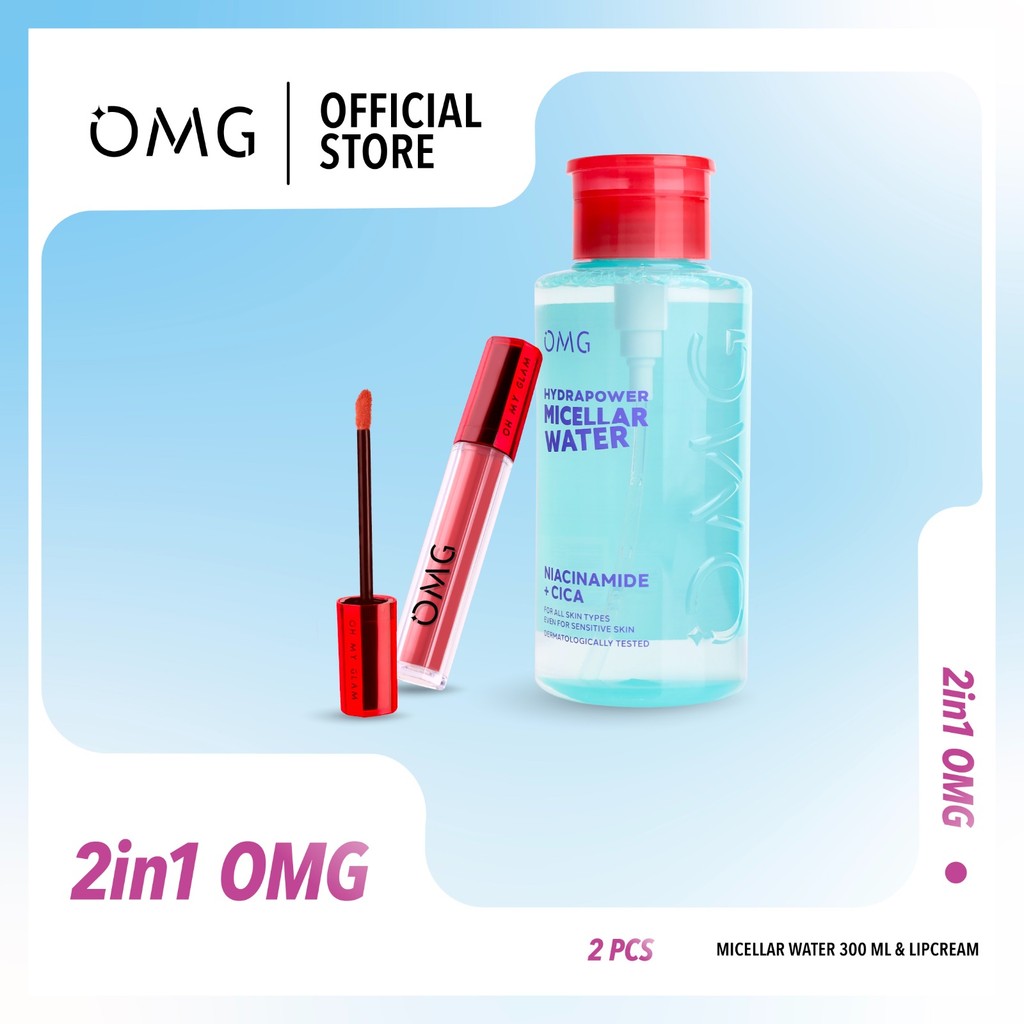 [PAKET HEMAT DUO] OMG Oh My Glam 2in1 Mattelast Lip Cream & HydraPower Micellar Water with Niacinami