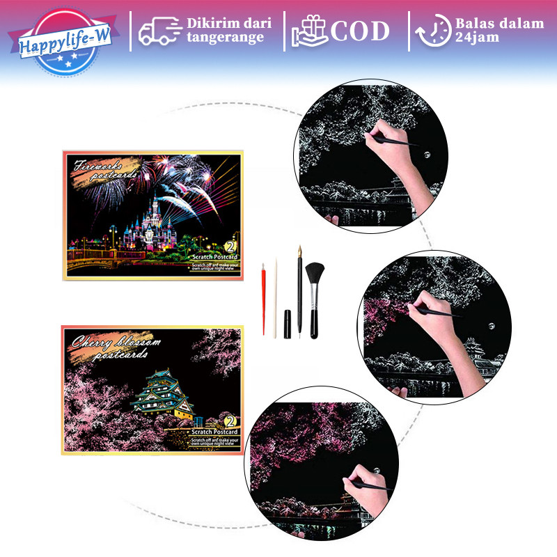 

Isi 4 Lukisan Glitter Scratch Gliter Paint Dengan Goresan Pemandangan Guratan Scratch