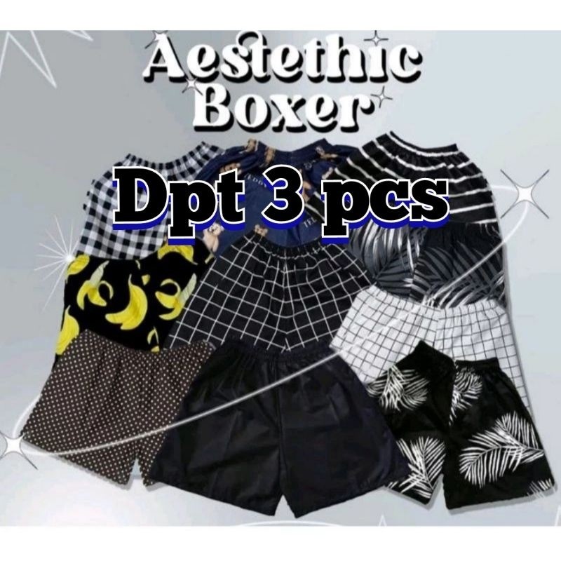 Paket  3 Pcs Celana Boxer Pendek Pria Wanita Dewasa Kolor Pendek Celana Tidur