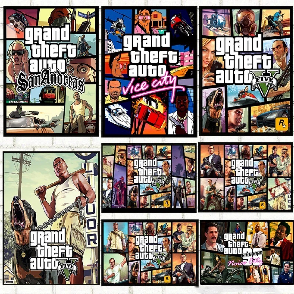 

Video Game Grand Theft Auto Poster Canvas Painting GTA 5 Wall Picture Print For Modern Gamer Living Room Home Decoration