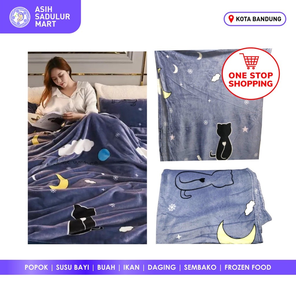 

Selimut Bulu Halus Impor 180x200 Motif Kucing Bulan - Selimut Dewasa