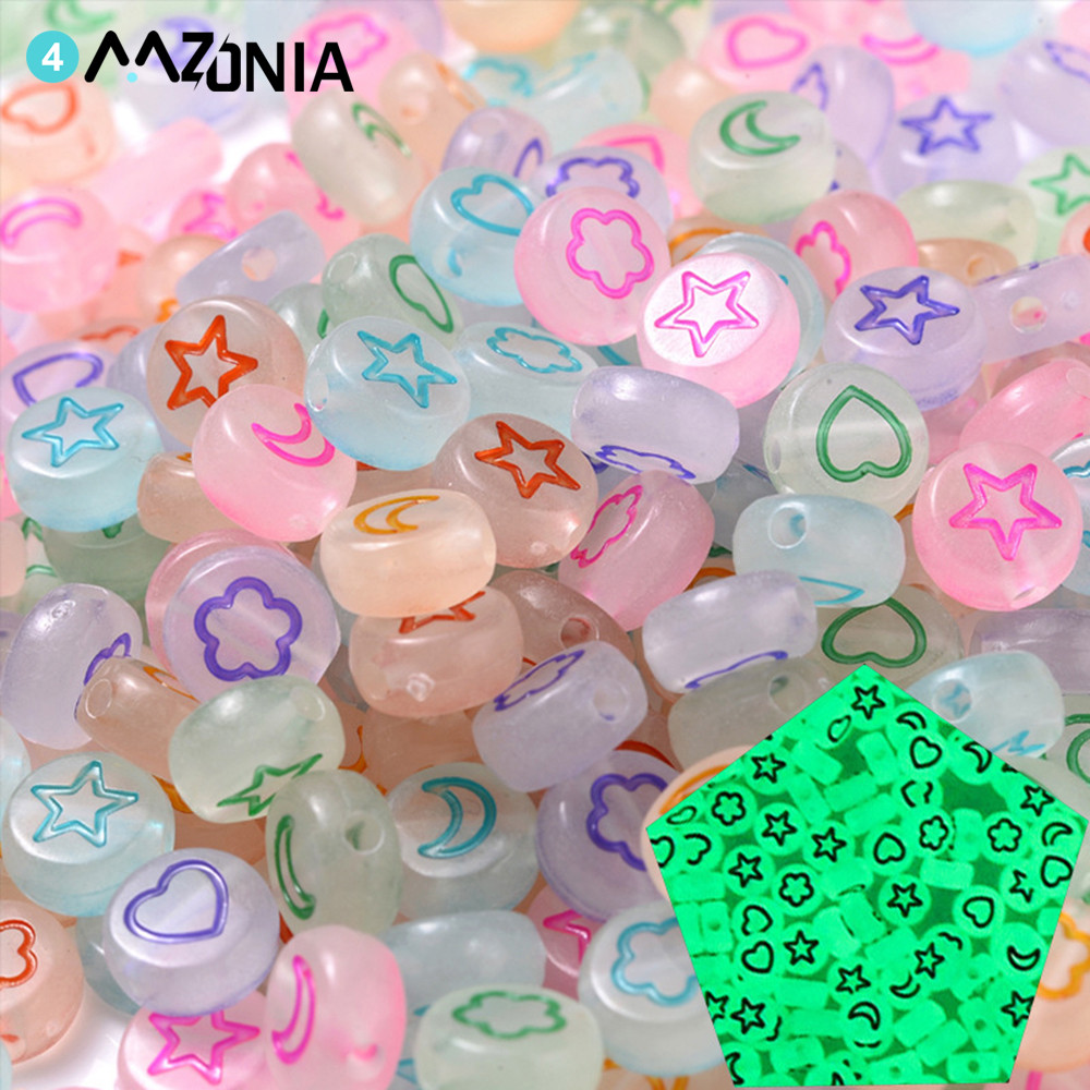 

100pcs 7mm Colorful Star Moon Beads Luminous Beads Spacer Beads Glow in the dark For Jewelry Making Diy Charms Bracelet Necklace
