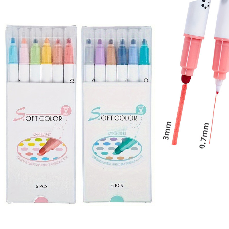 

6Pcs/Set Double Tip Fine Pen, Light Color Dot Painting Brush Set for Marker Painting Office School Supplies, Art Supplies