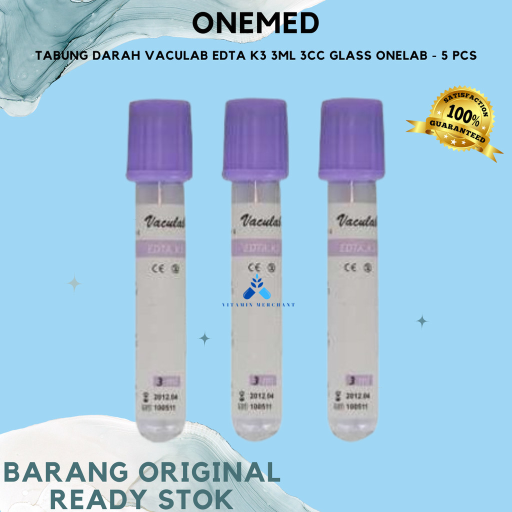 Tabung Darah Vaculab EDTA K3 3ml 3cc Glass OneLab OneMed  - 5 pcs - vm2
