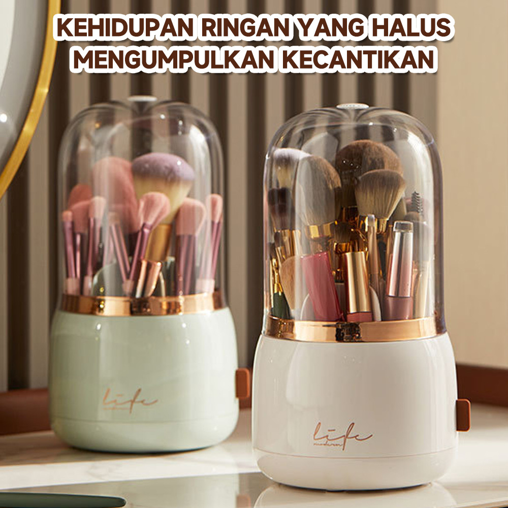Kotak Penyimpanan Transparan Putar Dengan Tutup 360° Kuas Make Up Kosmetik Kotak Make-up Kuas