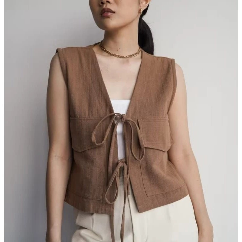 BEBENGKRIBBO - ZER VEST ROMPI KALPANA TALI IKAT PITA CROP BASIC OUTER KOREAN TANPA LENGAN / RENE VES