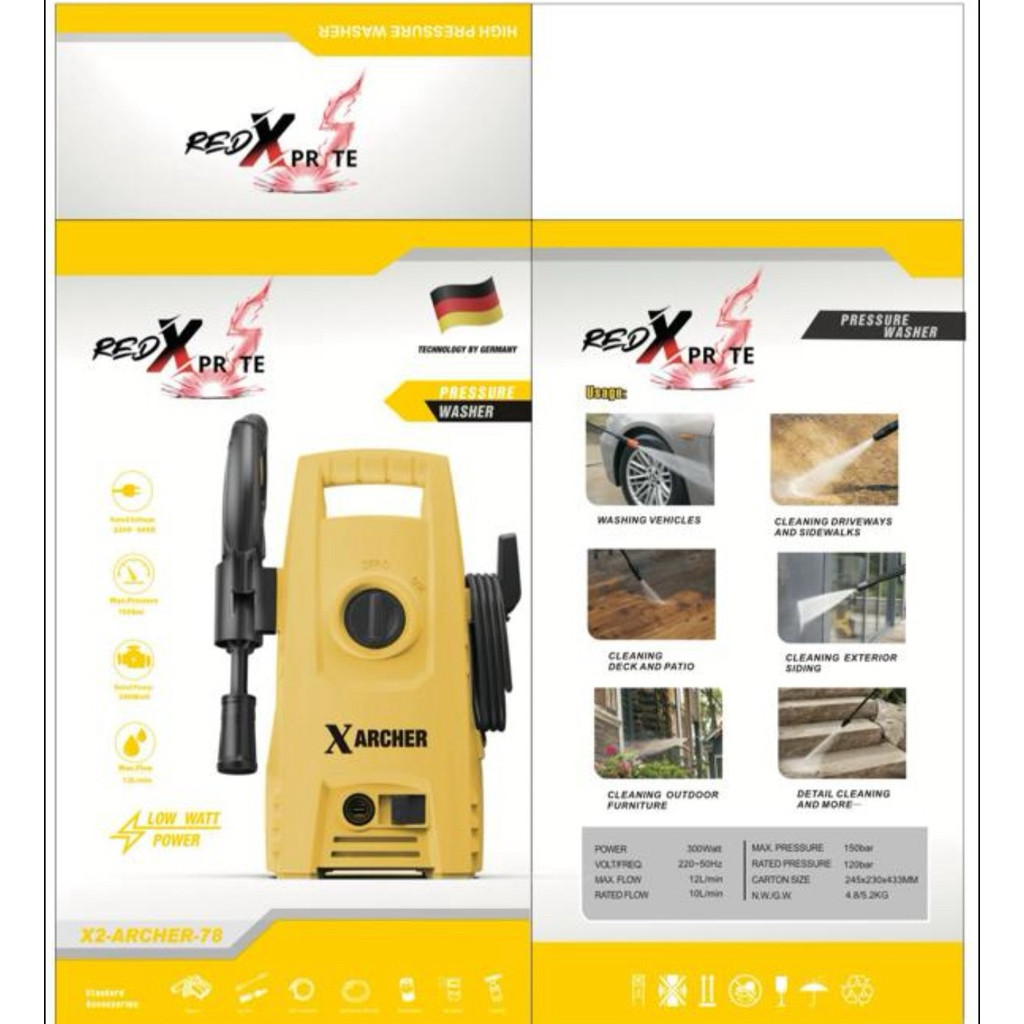 MESIN JET STEAM JET CLEANER REDXPRITE X ARCHER X2-ARCHER-78 GERMANY TECHNOLOGY 150 BAR LOW WATT POWE