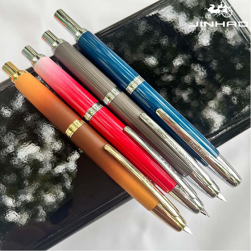 

JINHAO 10 Press Fountain Pen Retractable EF/F Nib Metal With Clip Writing Ink Pen Converter School Supplies Stationery PK A1 A2