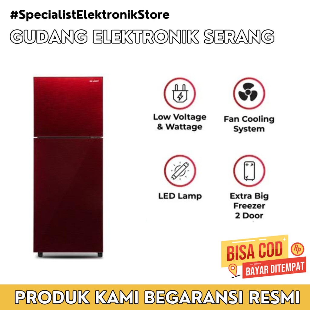 KULKAS SHARP 2 PINTU | SJ 246XG | PINTU KACA - TANPA SALJU