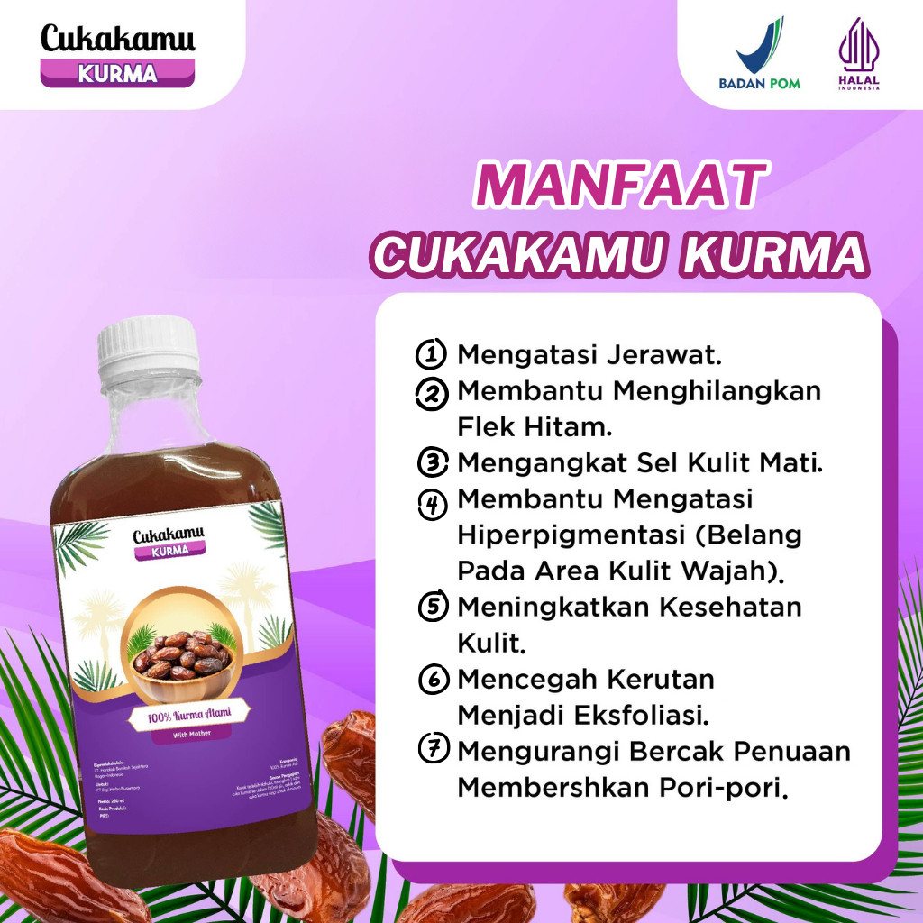 

JAMIN MURAH !!!CUKAKAMU Cuka Kurma Mencerahkan Wajah Putih Bersih Flek Hitam & Kerutan Hilang - 2 Botol (Free Daymilk Sachet)(BISA LANGSUNG ORDER)