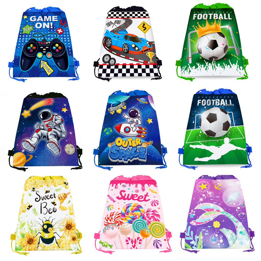

Bee Handle Game Mermaid Lollipop Non-woven Gifts Bag School Sports Drawstring Backpack Kids Birthday Party Packing Storage Bags