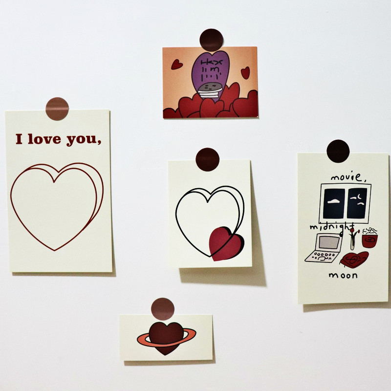 

5pcs Korean Love Heart Postcard Double Side Room Wall Stickers Poster Photo Prop Blessing Background Decorative Paintings Card