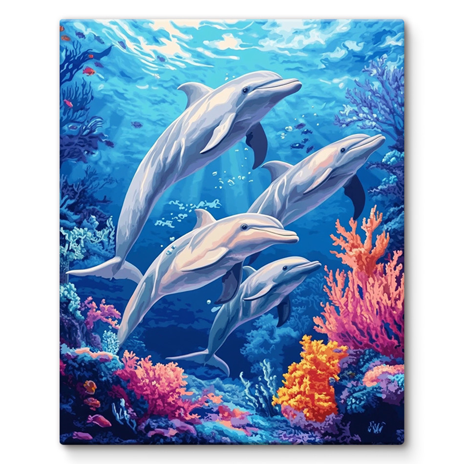 

SDOYUNO Paint By Adult Numbers Dolphin Underwater World Acrylic Paints Drawing Brushes Adult Coloring Canvas Picture Arts Crafts