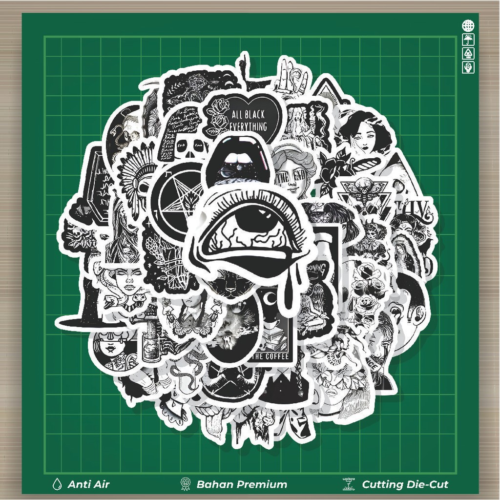 

HOT 50 PCS STIKER Stiker Black and White Punk Style Stiker Fashion Cars Decal Dingin Kartu Album Custom Vinyl Anti Air- Sticker Aesthetic Buku Journal Koper Casing HP Tablet Laptop Helm Motor Botol Minum