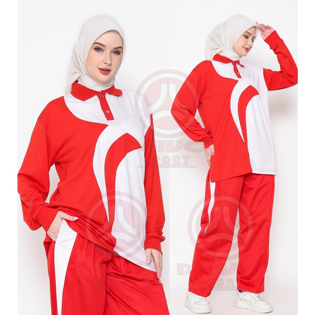 Baju Agustusan Murah / Setelan Baju Senam Merah Putih / Setelan Baju Olahraga Pria dan Wanita Daivo