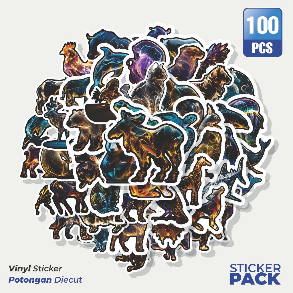 

Super Hemat! 100 PCS Stiker Animal Abstract Series Waterproof Aesthetic- Untuk Laptop, Motor, dan Helm - Paper Stationery Pack
