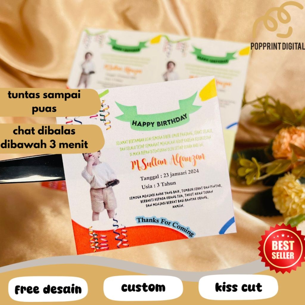 

PpD Print Stiker Ultah Anak Ulang Tahun Label Bentuk Kotak Sticker Ulang Taun Balita Uk.Kecil