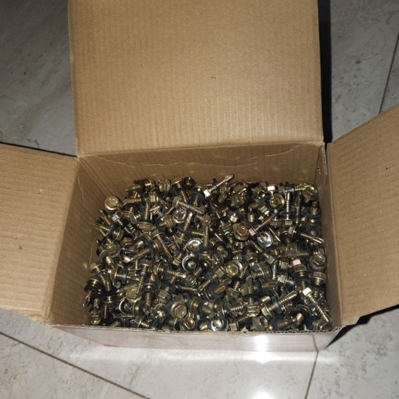 FAREVOR baut roofing baja ringan kuning 12×20 500 pcs 1 kotak baut roofing baja ringan