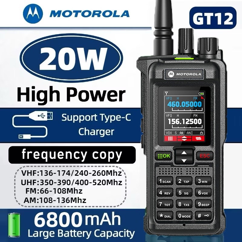 MOTOROLA Walkie Talkie Outdoor 20W Daya Tinggi Tahan Air Dual Band Radio HT Profesional FM/AM Type-C