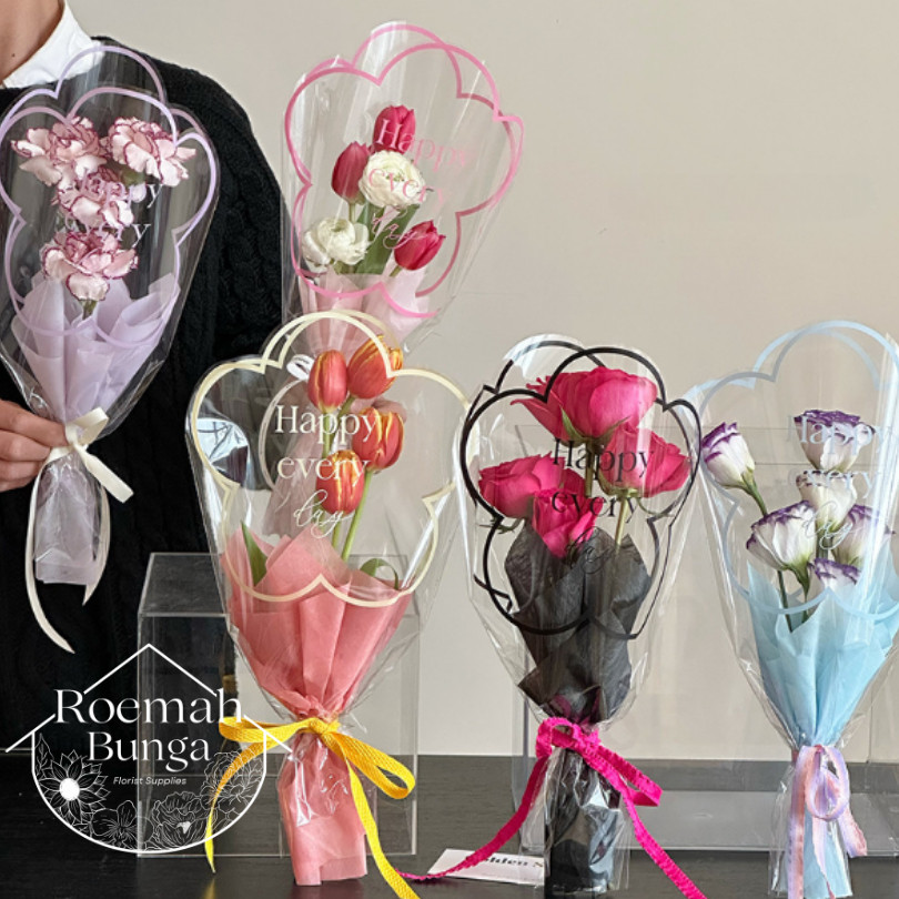 

[50 LBR] Plastik Flower Shape List / Wrapping Single Bentuk Bunga / Buket Transparant Pembungkus