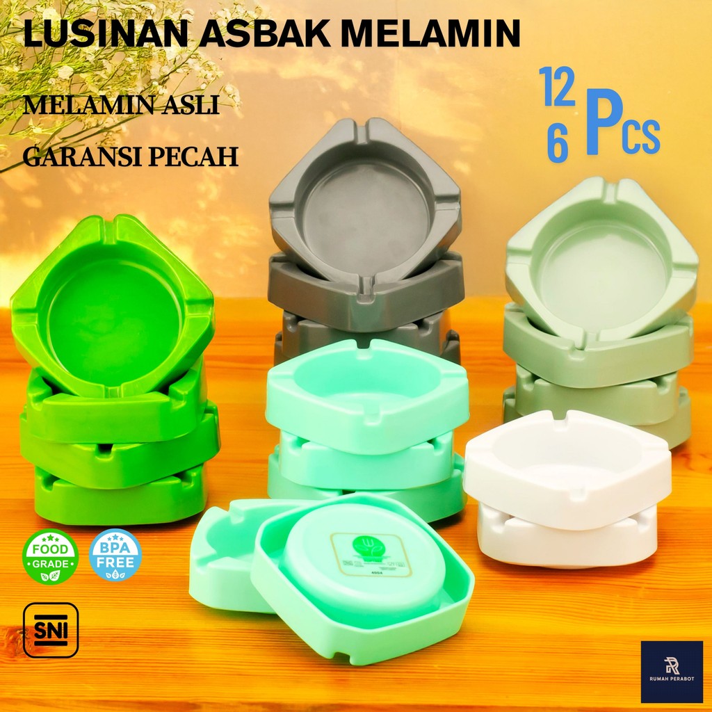 Asbak Melamin Lusinan 6/12 pcs Persegi Asbak Rokok Mewah Tebal Asbak Cafe/Hotel