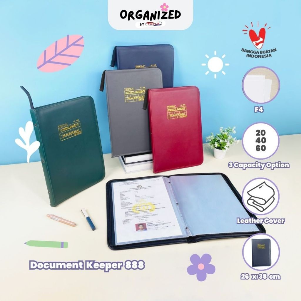 

PROMO Topla Map Dokumen Keeper kulit folder file organizer kertas berkas resleting ukuran folio anti air