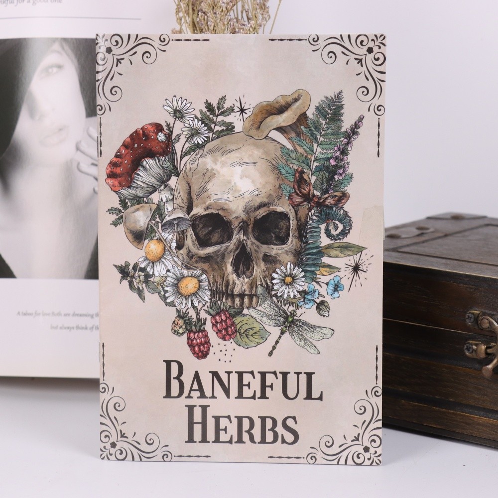 

1 Gothic witch diary - evil herbs and skull plant pattern vintage floral design - skull theme soft cover notebook