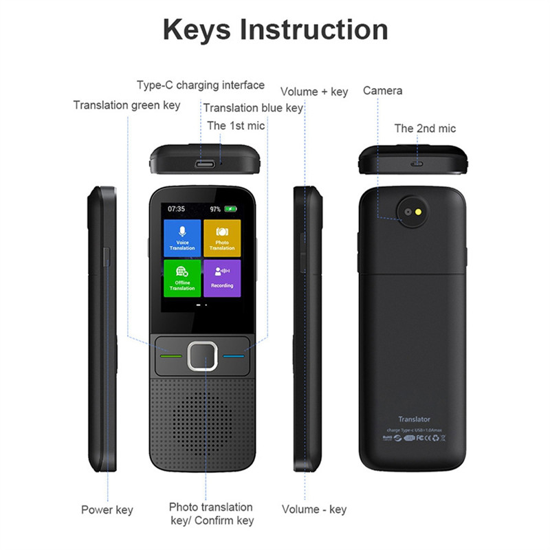 

B68A T10 Smart Voice Translator Instant Real-Time Translation 137+ Languages, Powered Offline Capabilities A