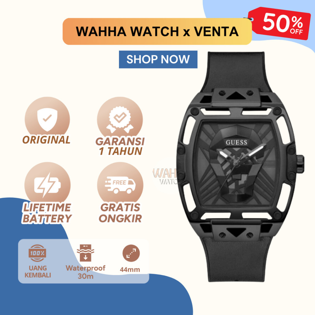 Jam Tangan Analog Wanita Guess Legend GW0500G2 Black Dial Black Leather with Silicone Strap [BERGARA