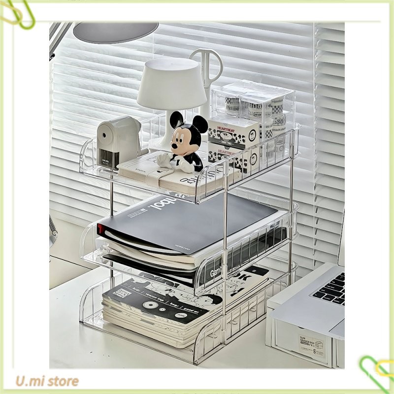 

【U.mi store】Rak Penyimpanan Multifungsi 2-4 Susun Rak Organizer Multifungsi untuk Dokumen/Kertas/Buku/Alat Tulis Rak Penyimpanan Akrilik Transparan