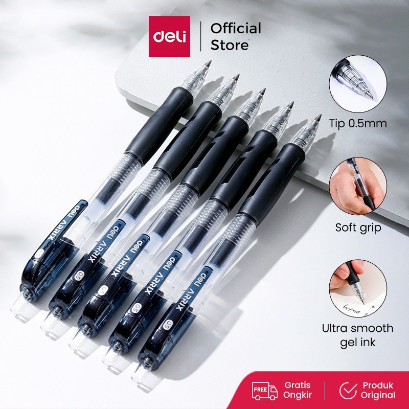 

Deli Gel pen 0.5mm 2 warna hitam/biru 12 pcs/ Deli pulpen gel cetek 0.5mm 2 warna isi 12pcs EG08-BX