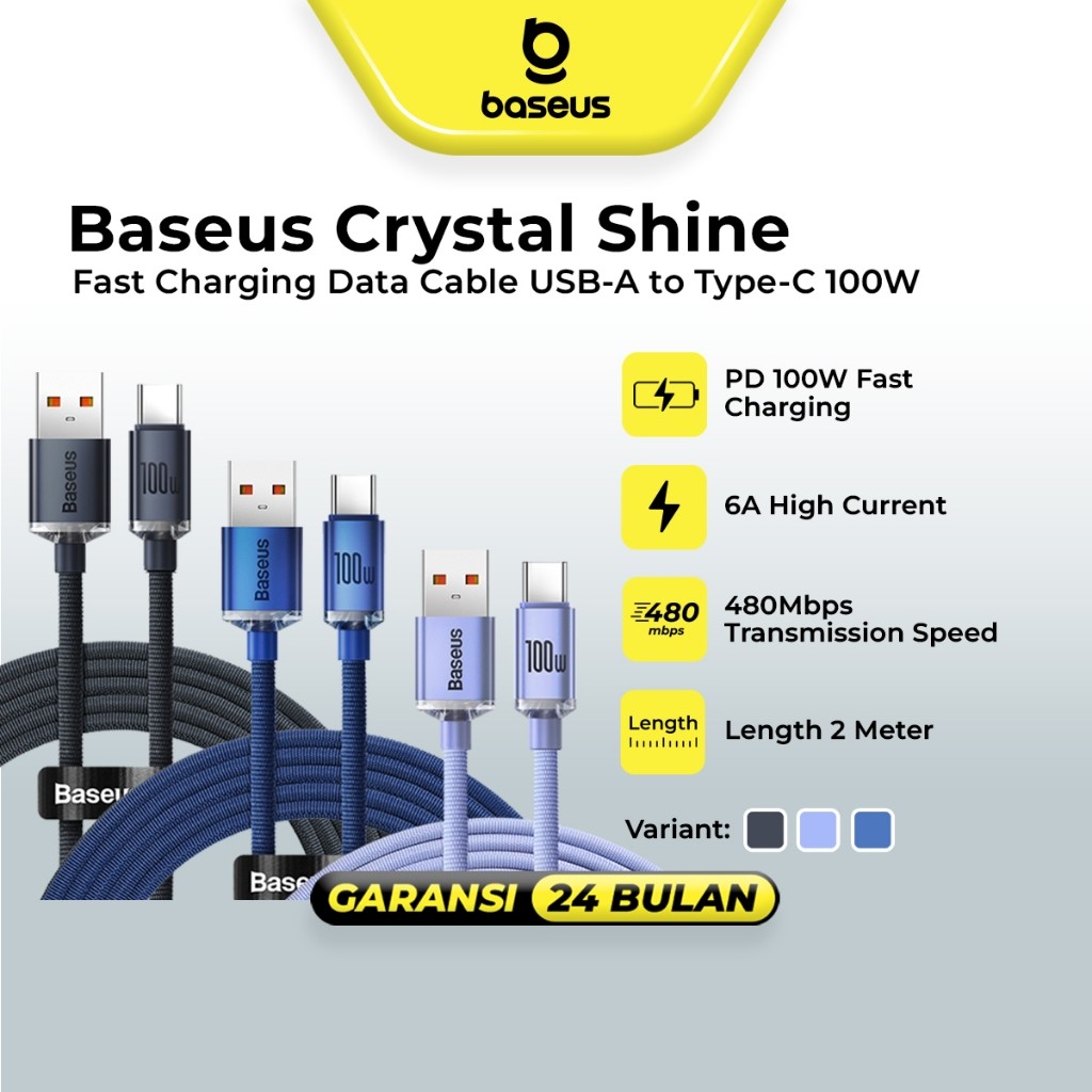 NEW Baseus Crystal Shine Series Kabel Charger USB A to C 2M - CAJY05