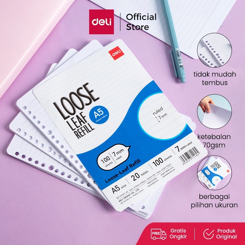 

Deli Loose Leaf Isi Kertas File Binder Refill A5 B5 100 Lembar Bergaris 7mm EN207 EN208