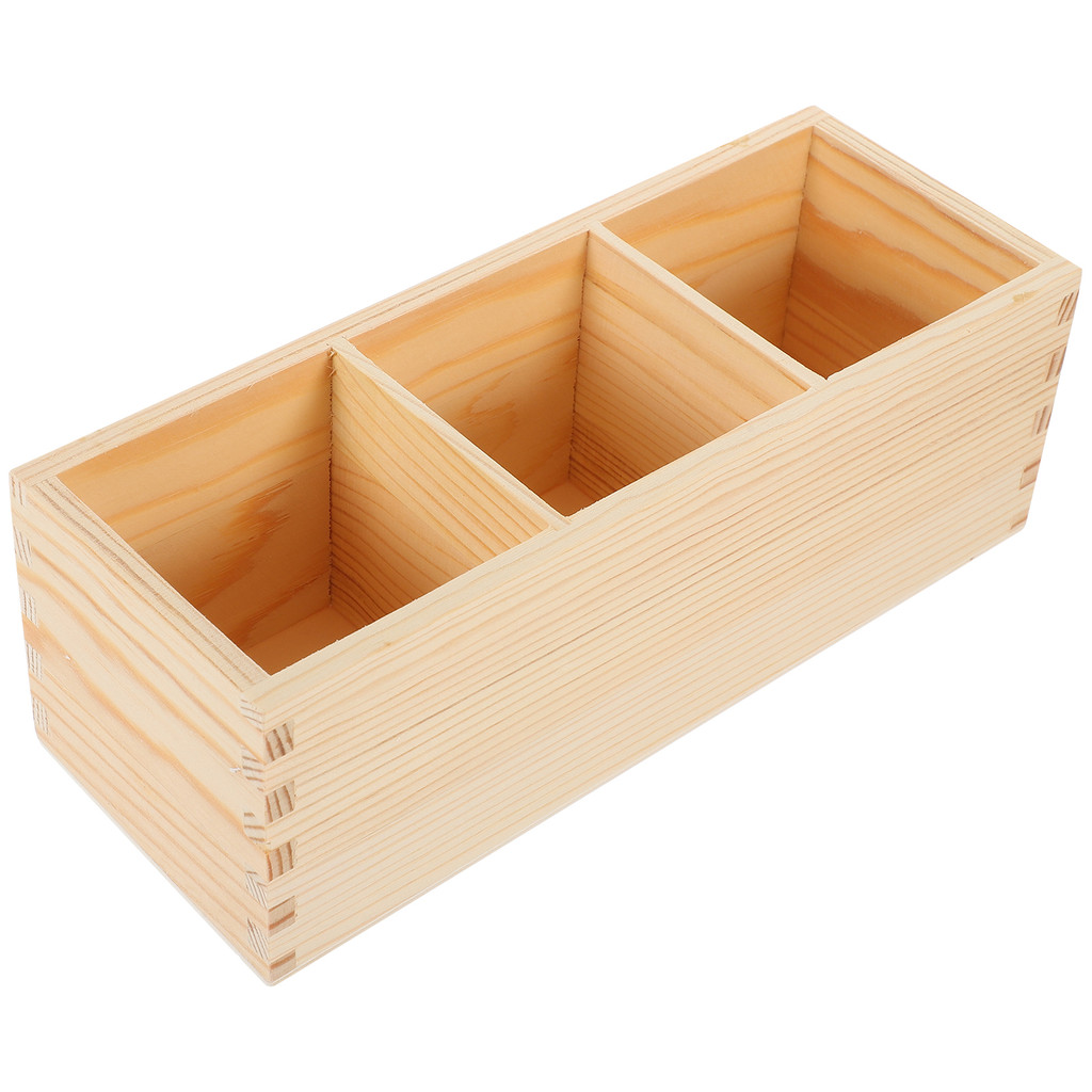 

Wood Pencil Holder Desk Make Up Brush Desktop Storage 3 Compartments Multi-Functional Desk Organizer Pen Pencil Office