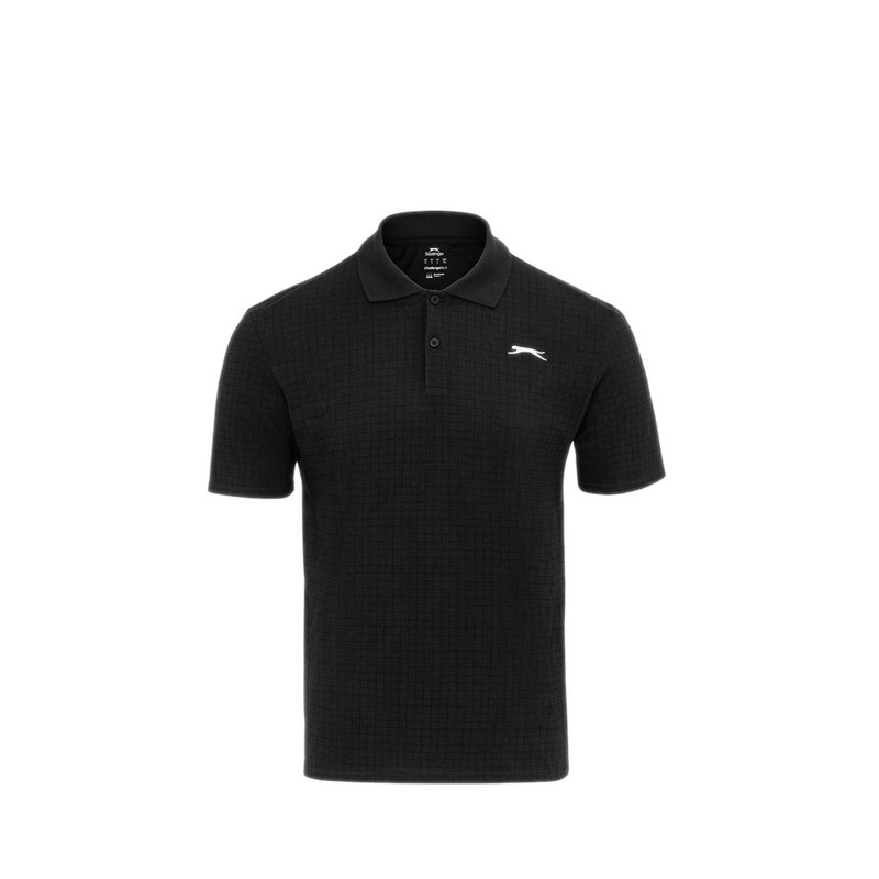 Slazenger Men's Golf Short Sleeve Performance Check Golf Polo Shirts - Black